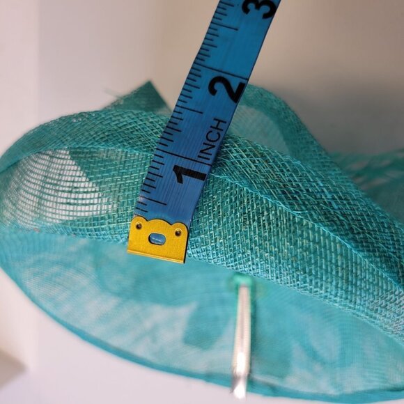 Teal Blue Fascinator with an Upturned Brim Sinamay Loops Rosettes and Feathers - Picture 16 of 16